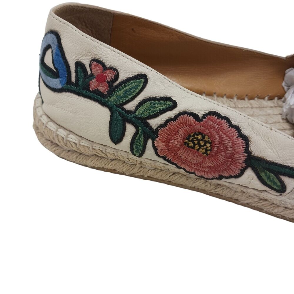 Gucci Leather Espadrille Sz 8.5‎ Ivory Red Floral Embroidered PILAR NAPA Ophelia - Picture 2 of 16